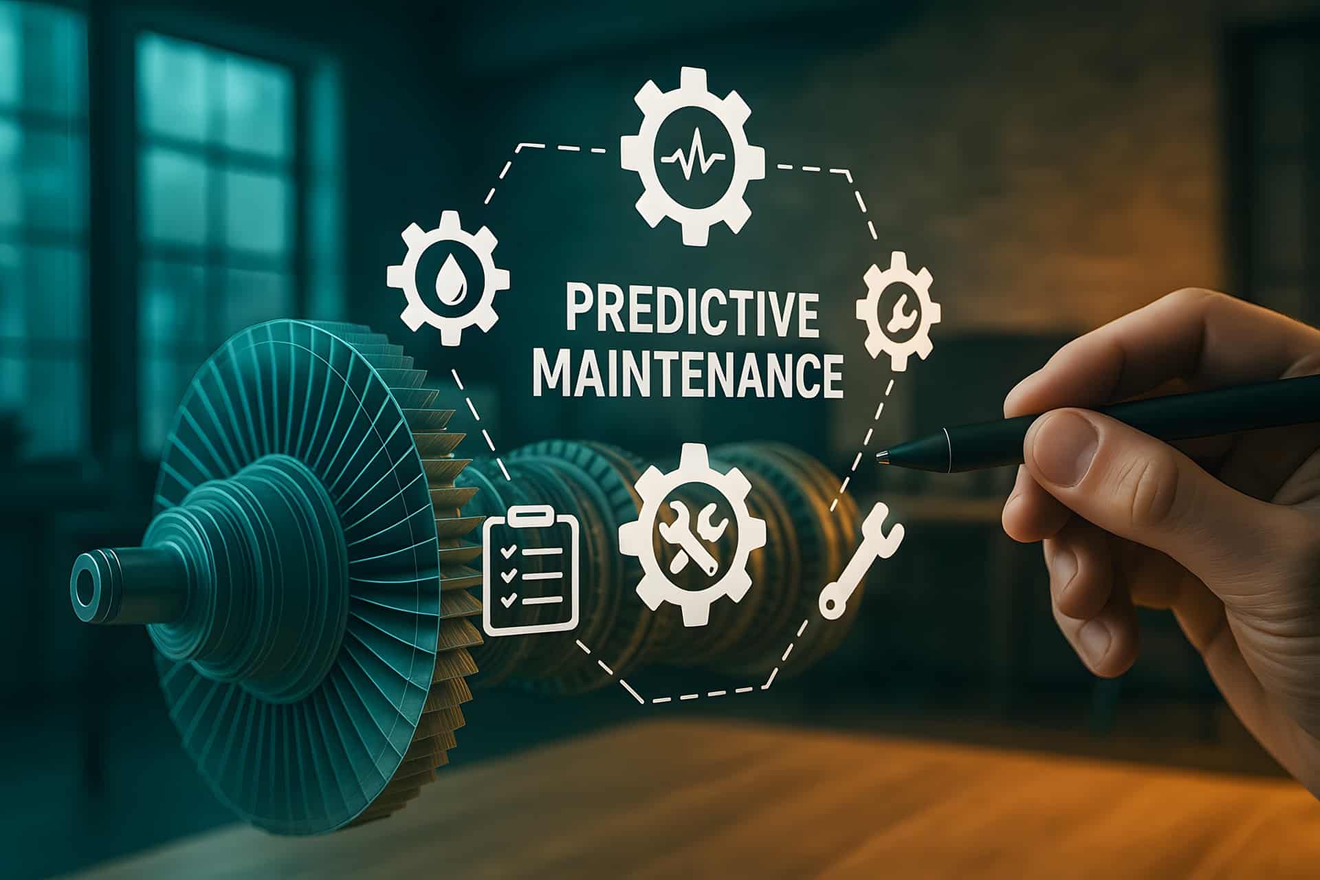 Wartungssymbole rund um Maschinendiagramm | Predictive Maintenance


