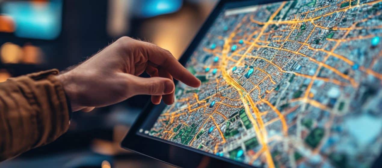 Digitale Tourenplanung mit Stadtkarte am Touchscreen – moderne Grundlage für Fahrerkarte auslesen im Fuhrparkmanagement