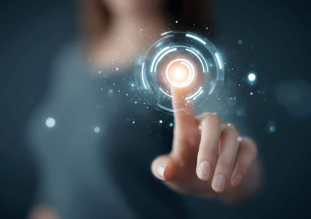Finger berührt digitales Interface – Symbol für die Steuerung moderner Drucksensor Systeme