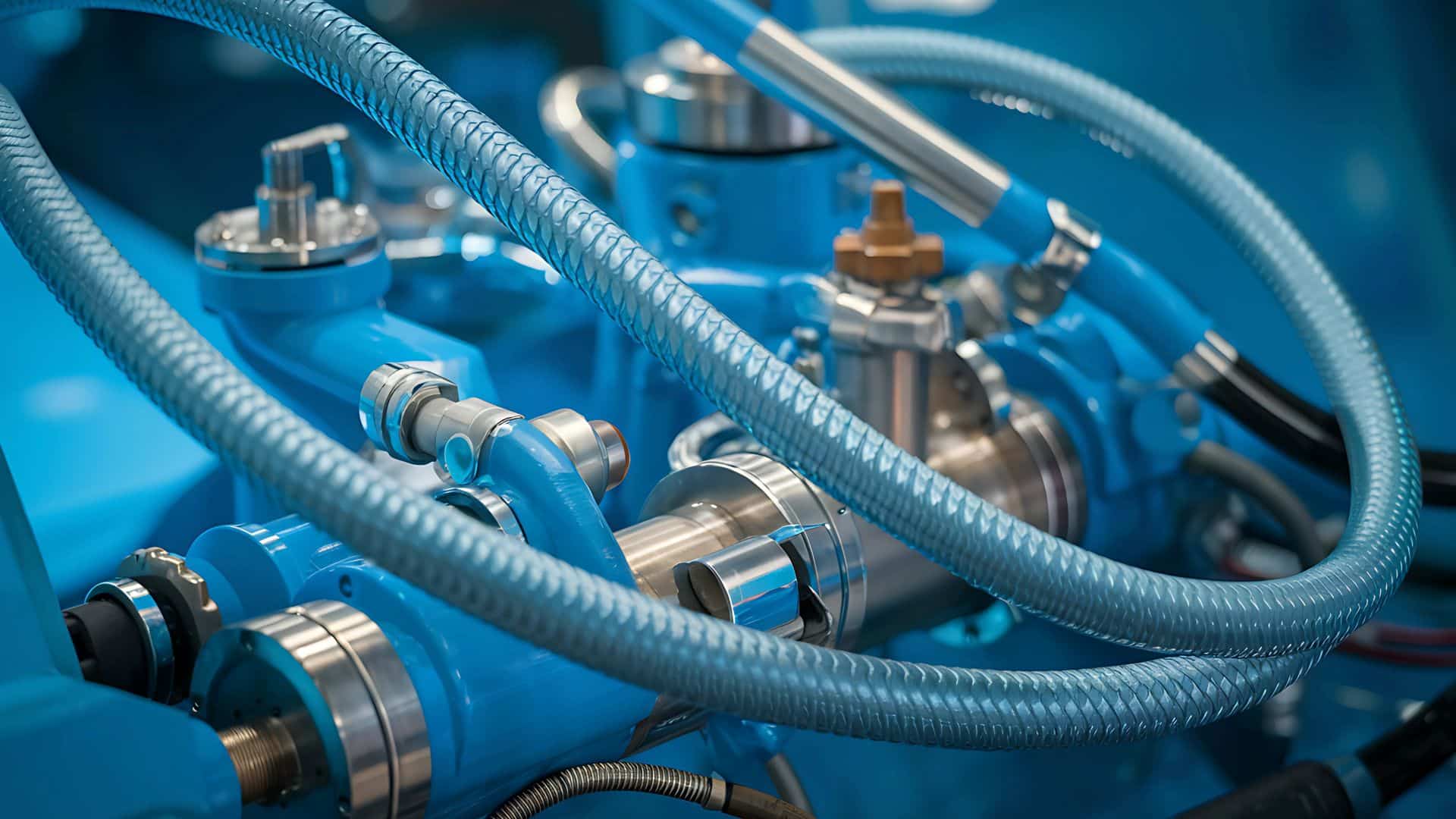 Hydrauliksystem in Nahaufnahme – typisches Einsatzgebiet für Drucksensoren in Industrieanlagen