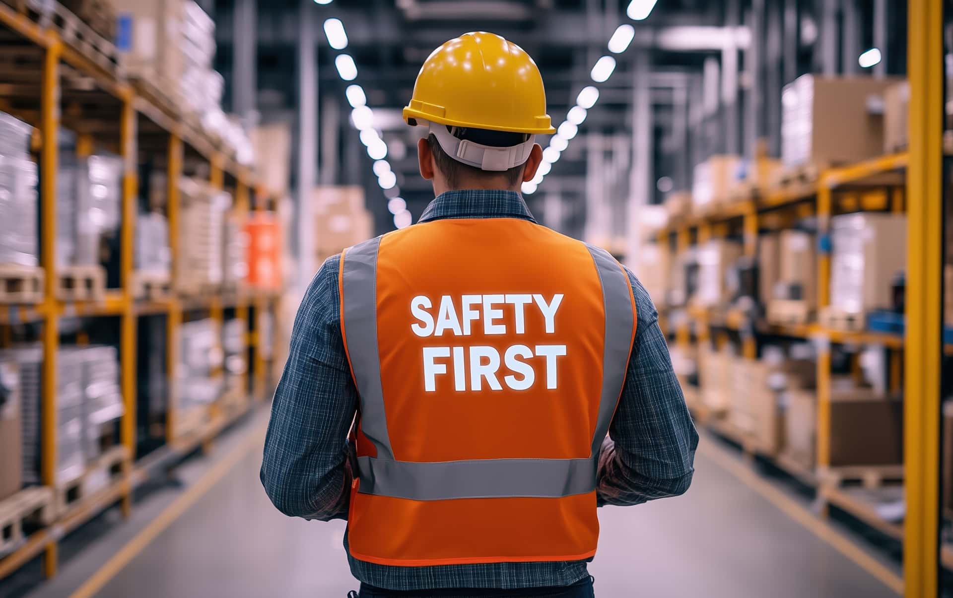Arbeiter mit Sicherheitsweste im Lager | LKW Beleuchtung